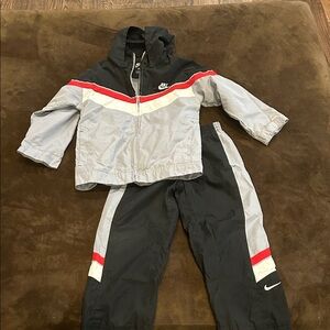 Nike Youth Black and Gray Tracksuit with Red  and White Stripes